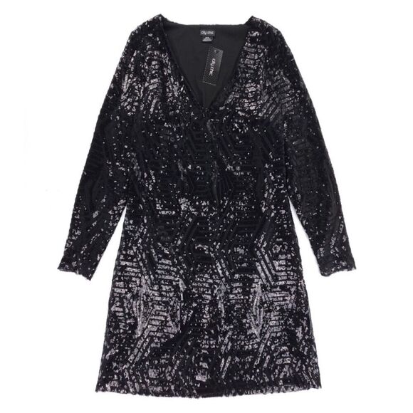 City Chic Dresses & Skirts - NWT City Chic Bright Lights Dress Sequin Embellished Geometric Black Plus 14